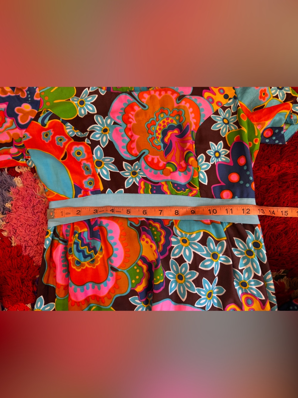 Late 1960s Early 1970s Psychedelic Floral Cotton Maxi Dress Sz XS - Picture 8 of 10